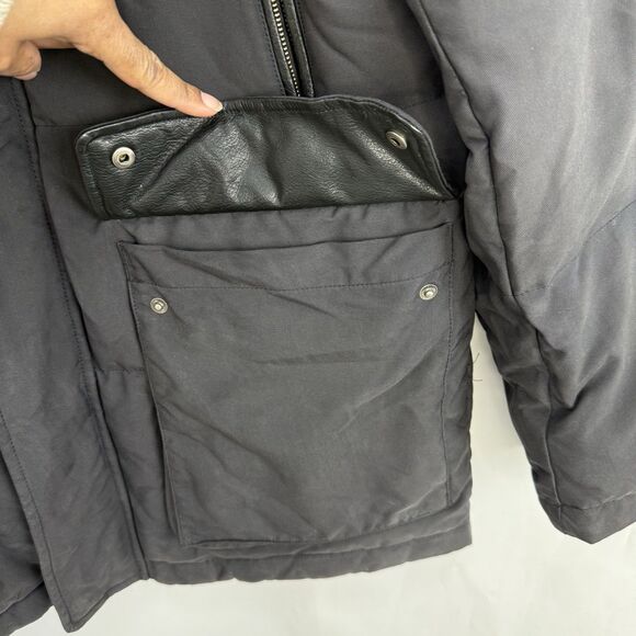 Cole Haan Men’s Down Puffer Jacket Black Leather Trim Size M Winter - Picture 16 of 16